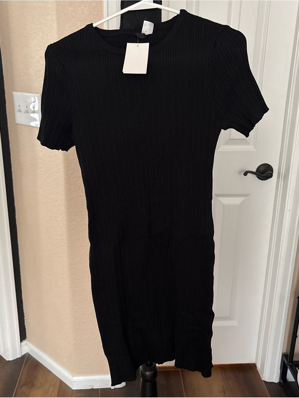 Divided Black Ribbed Midi Dress